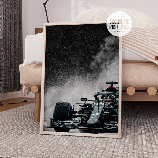 Lewis Hamilton Mercedes Rain F1 Poster