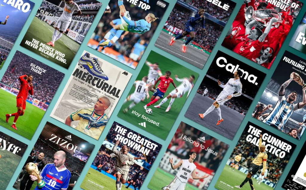 Football poster gallery in a modern room